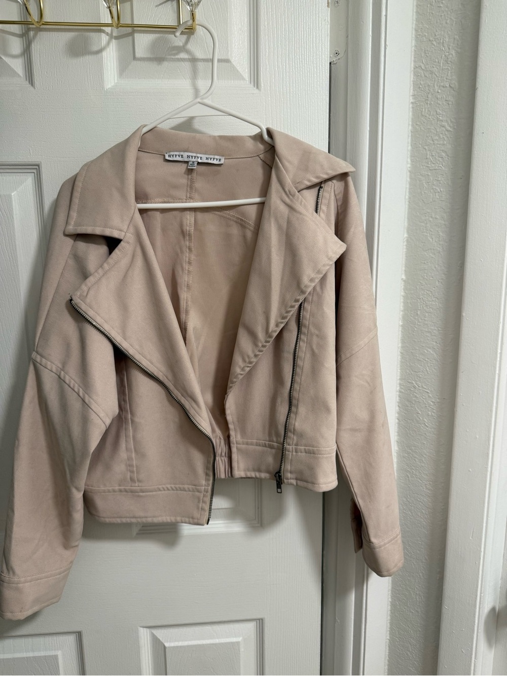 Taupe Cropped Moto Jacket